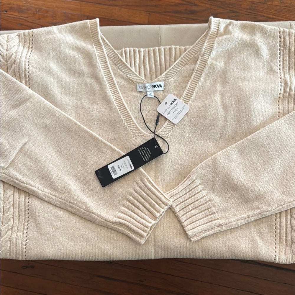 Fashion Nova two piece cream knit set NWT